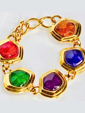 Vintage Avon KJL Kenneth Jay Lane Cabochon Stones Multicolored Link Bracelet